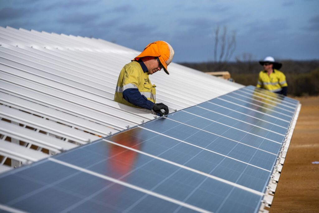 Solar panel installation action, ready for the cover of your annual report High quality images support monthly reporting with images that match the actual work packages